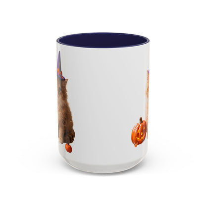 Halloween Cat Coffee Mug with Witch Hat and Pumpkin