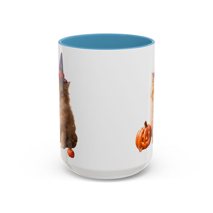 Halloween Cat Coffee Mug with Witch Hat and Pumpkin