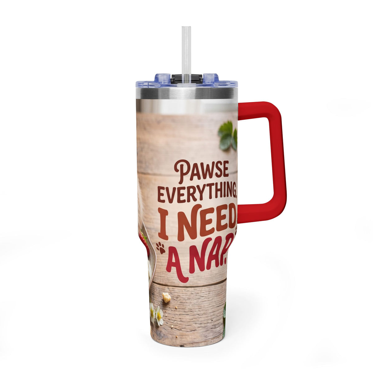 40oz Cat Pancake Thermal Tumbler with Straw