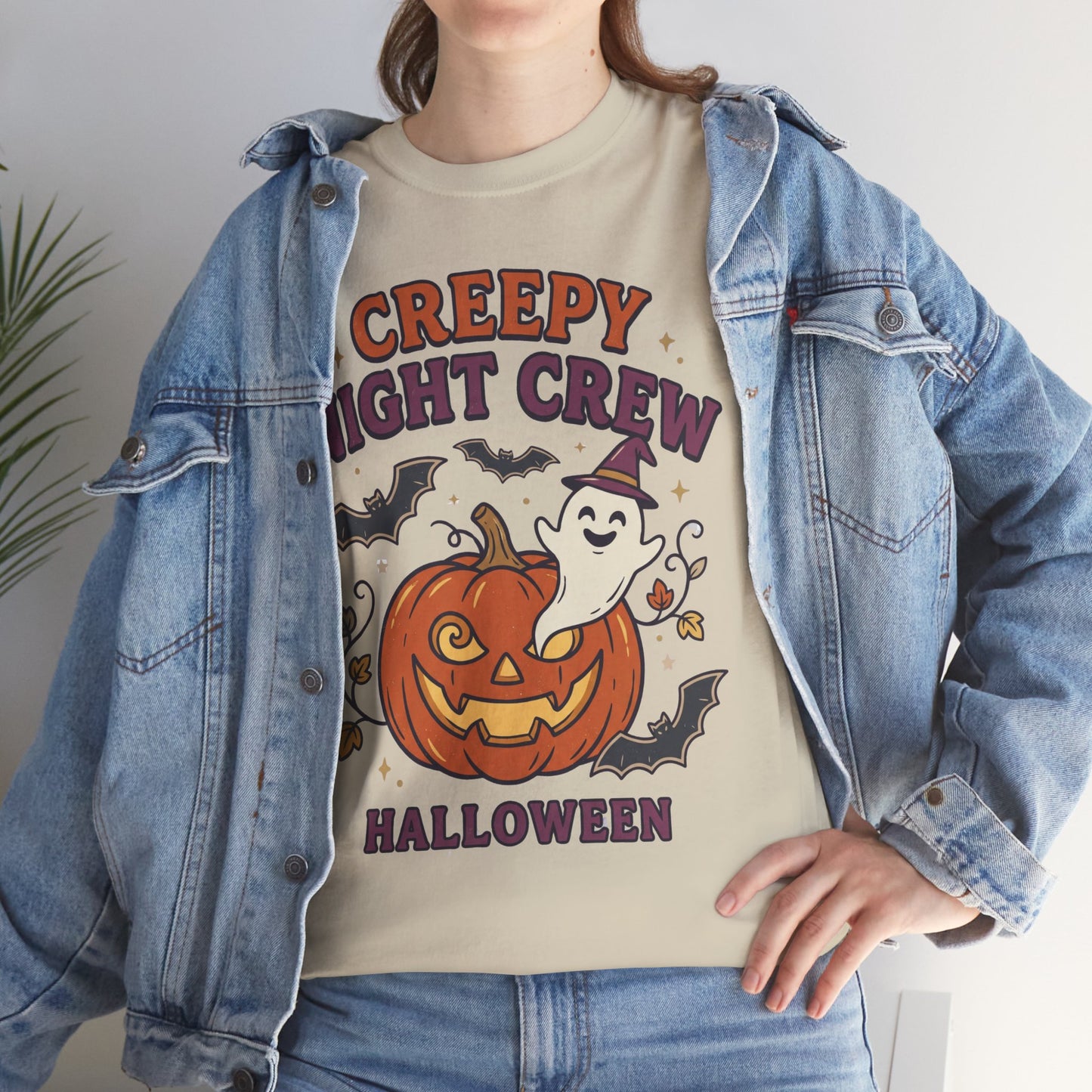 Creepy Night Crew Halloween T‑Shirt — Pumpkin & Ghost Graphic Tee