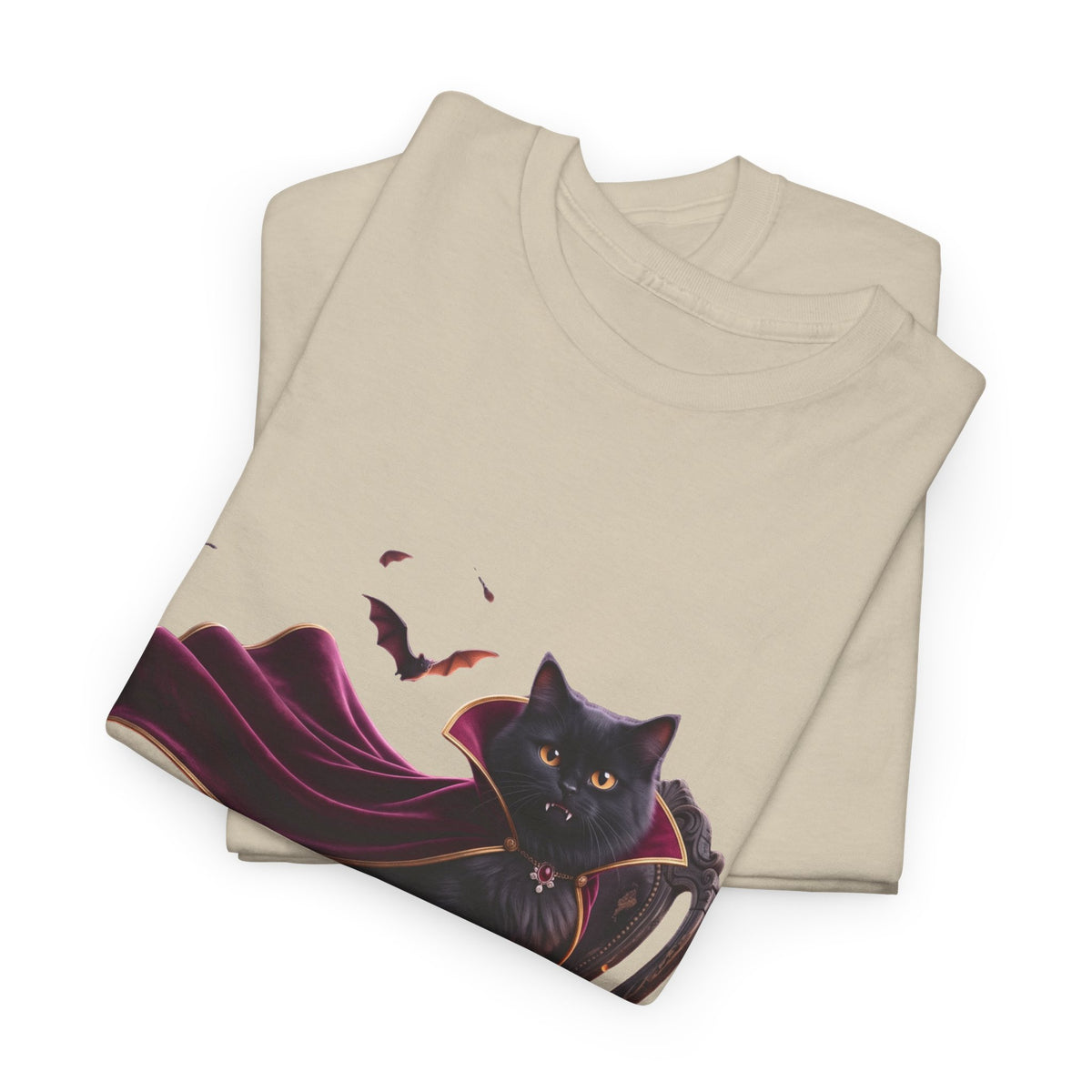 Vampire Cat Tee — Gothic Black Cat with Cape & Candles T-Shirt