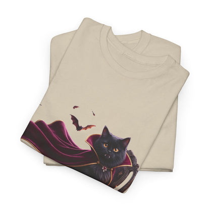 Vampire Cat Tee — Gothic Black Cat with Cape & Candles T-Shirt