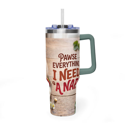 40oz Cat Pancake Thermal Tumbler with Straw