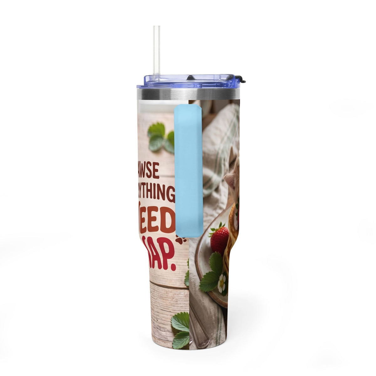 40oz Cat Pancake Thermal Tumbler with Straw
