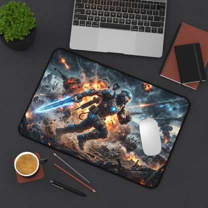 Futuristic Soldier Gaming Desk Mat — Sci‑Fi Battle Scene Mouse Pad