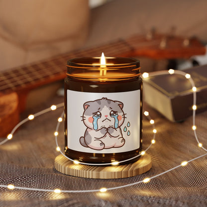 Crying Kawaii Cat Soy Candle — Amber Jar Scented Candle