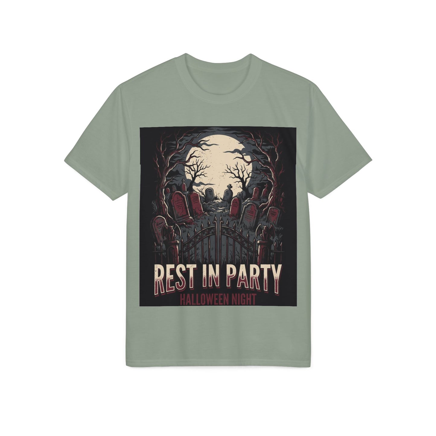 Rest in Party Halloween T-Shirt — Graveyard Skeletons Moonlight Tee