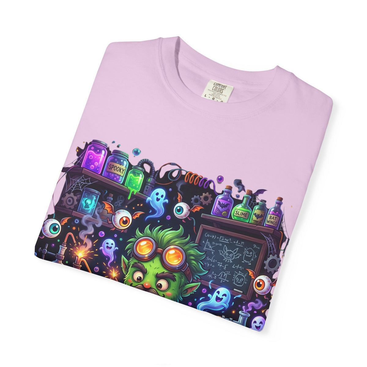Mad Scientist Cat Lab T-Shirt — Neon Potion Halloween Tee