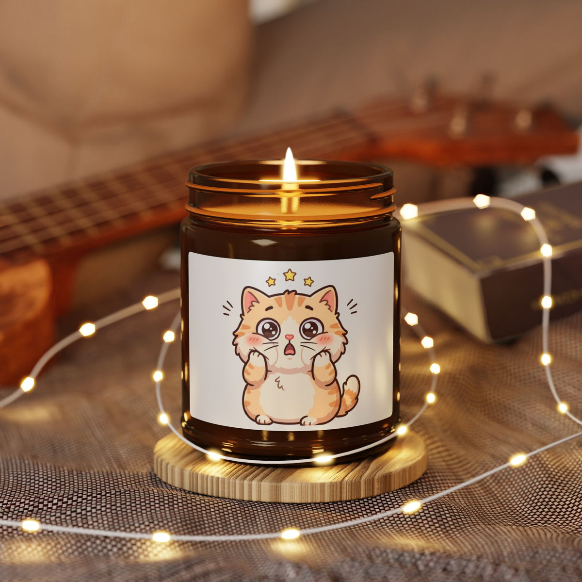 Kawaii Starry Cat Soy Candle — Amber Jar Scented Candle (Multiple Sizes)
