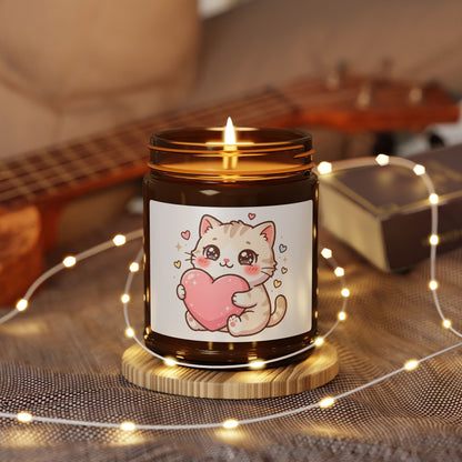 Cute Kitten Heart Soy Candle — Amber Jar Scented Candle (Valentine’s Gift)