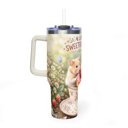 Life Is Sweeter With You Hamster Floral 40oz Thermal Tumbler