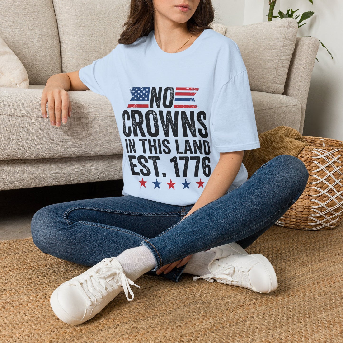 T-Shirt — "No Crowns in This Land Est. 1776" Patriotic USA Graphic Tee