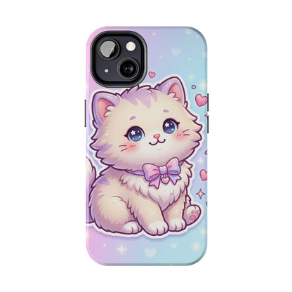 Cute Pastel Kawaii Kitten Tough Phone Case — Cute Cat with Bow Protective Cover