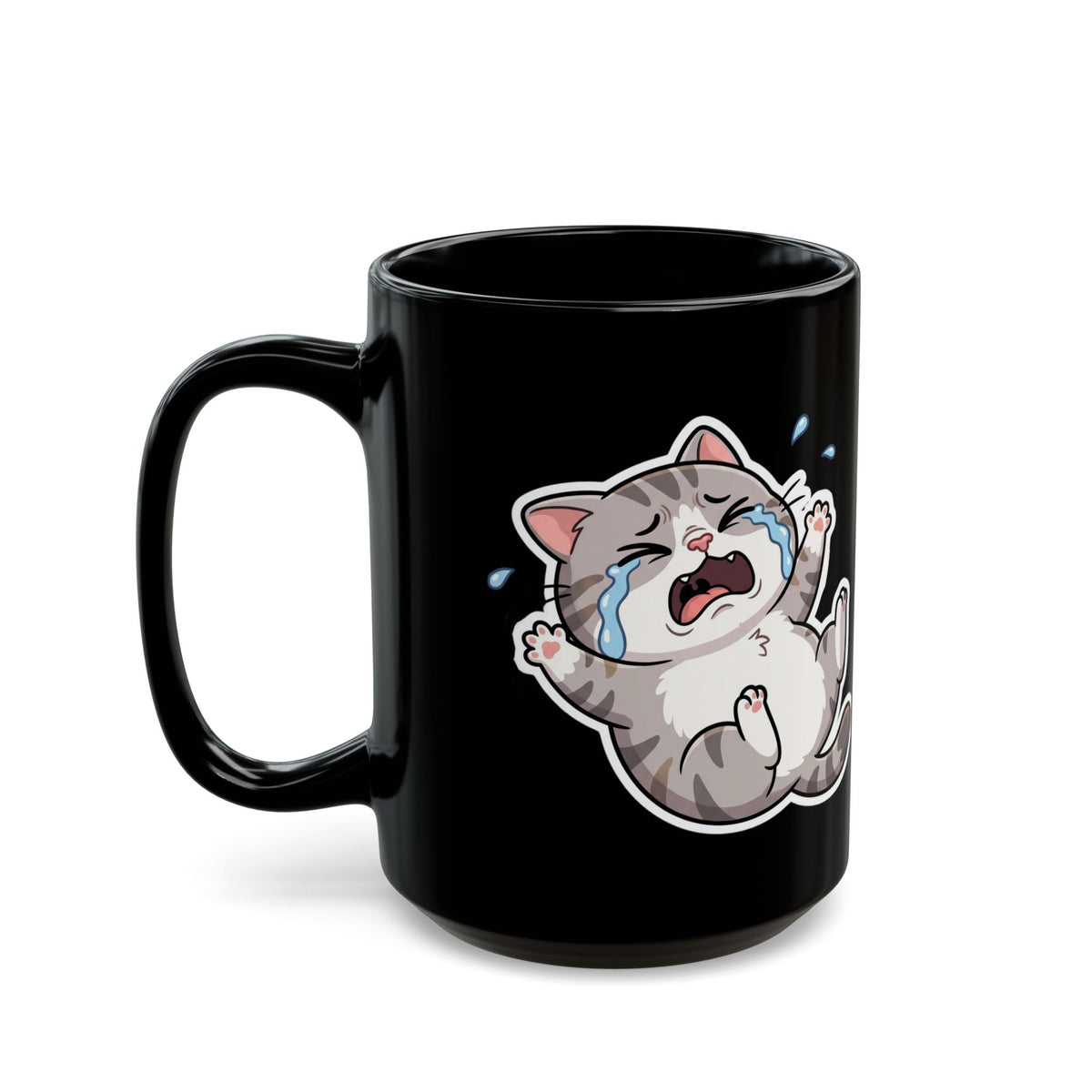 Crying Cat Black Mug (11oz & 15oz) — Cute Sad Kitty Coffee Cup