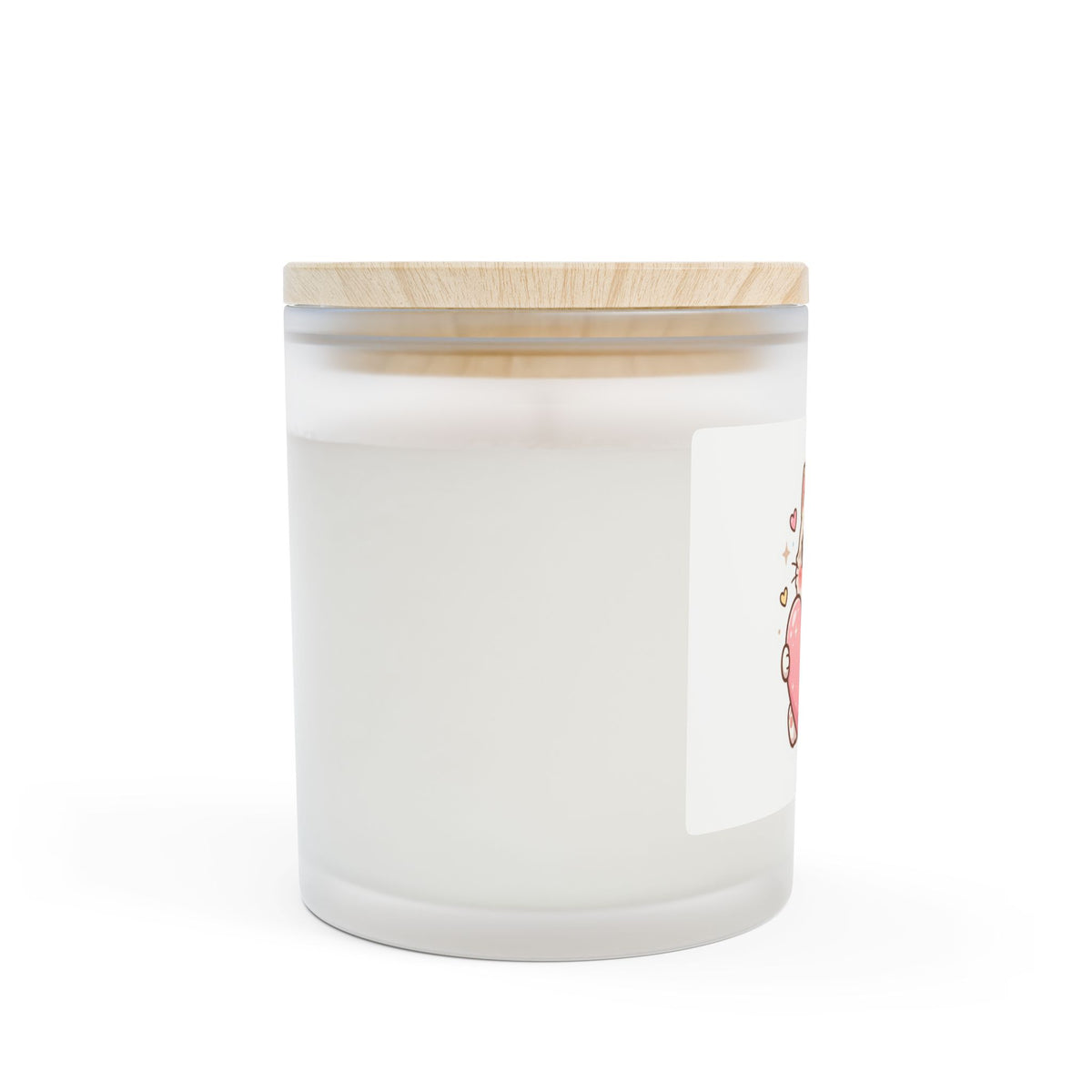 Cute Cat Holding Heart Frosted Glass Candle — 11oz Valentine Gift