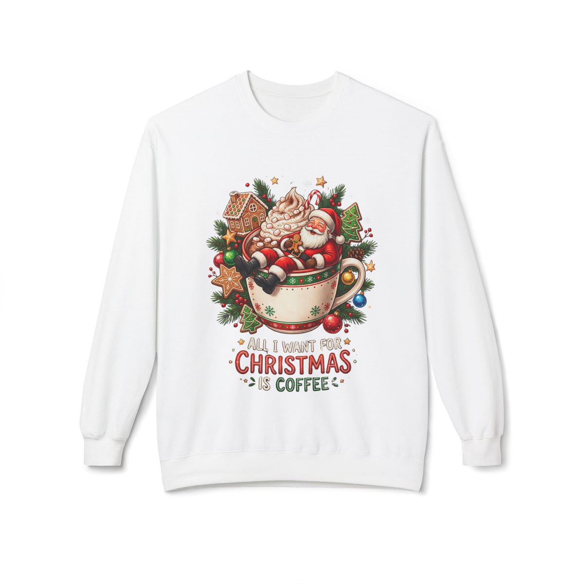 Christmas Coffee Sweatshirt — Santa in Cup Holiday Crewneck