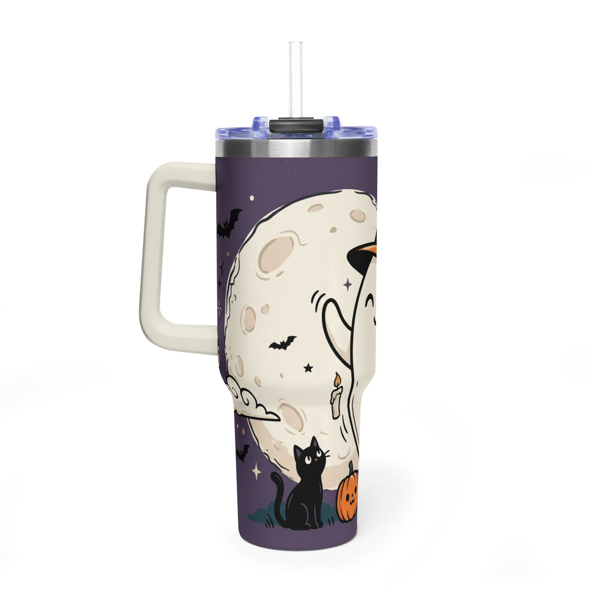 40oz Halloween Ghost Thermal Tumbler with Pumpkin and Black Cat