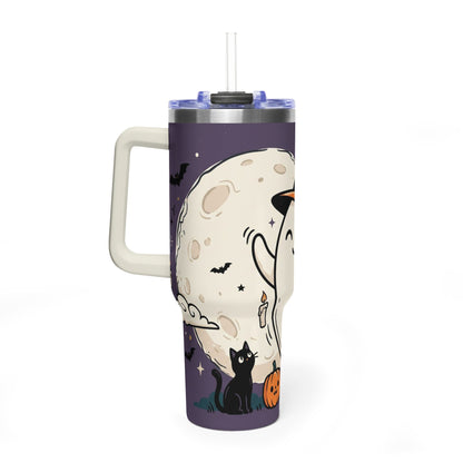 40oz Halloween Ghost Thermal Tumbler with Pumpkin and Black Cat