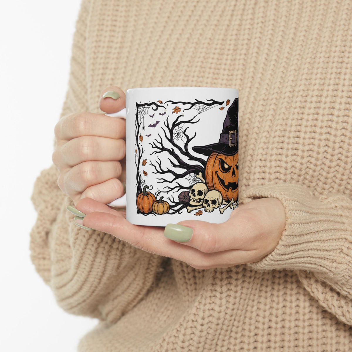 Halloween Pumpkin Witch Mug — Spooky Jack-O'-Lantern Ceramic Coffee Cup (11oz, 15oz)