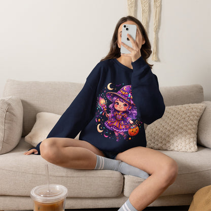 Cute Halloween Witch Sweatshirt — Kawaii Pumpkin Magic Crewneck