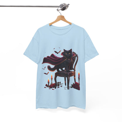 Vampire Cat Tee — Gothic Black Cat with Cape & Candles T-Shirt