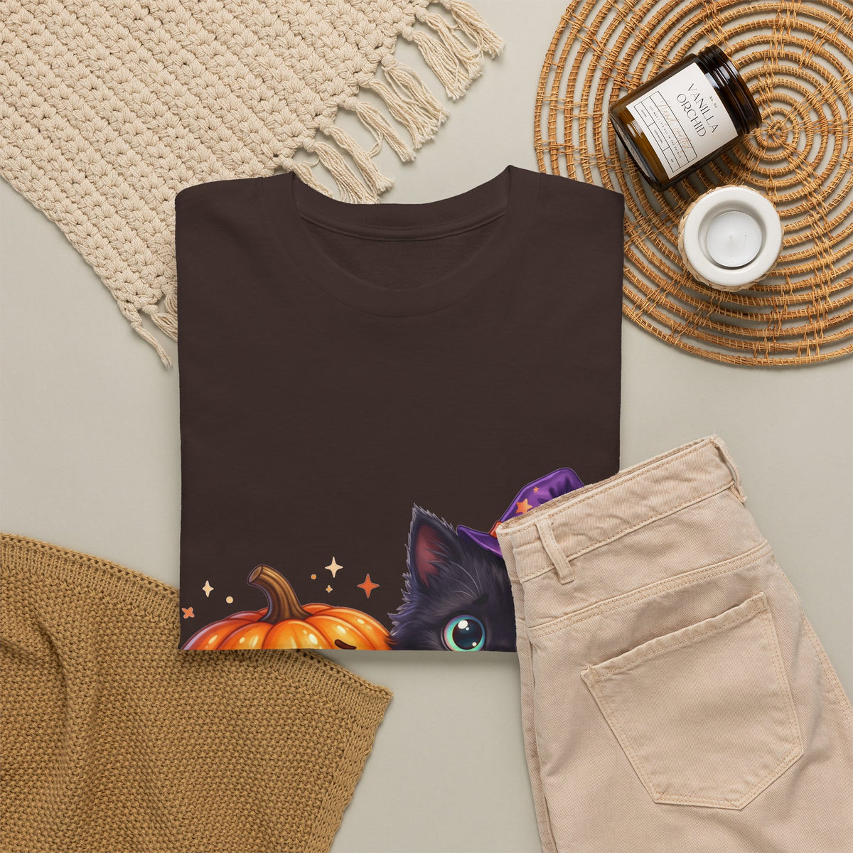 Halloween Black Kitten & Pumpkin T-Shirt