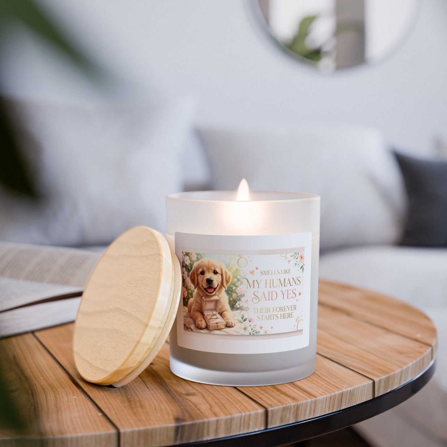 11oz Frosted Glass Candle – "My Humans Said Yes" Puppy Engagement Scented Candle