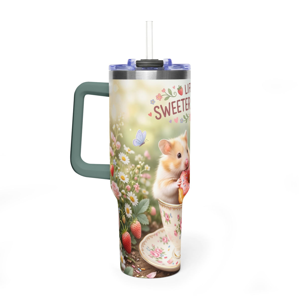 Life Is Sweeter With You Hamster Floral 40oz Thermal Tumbler