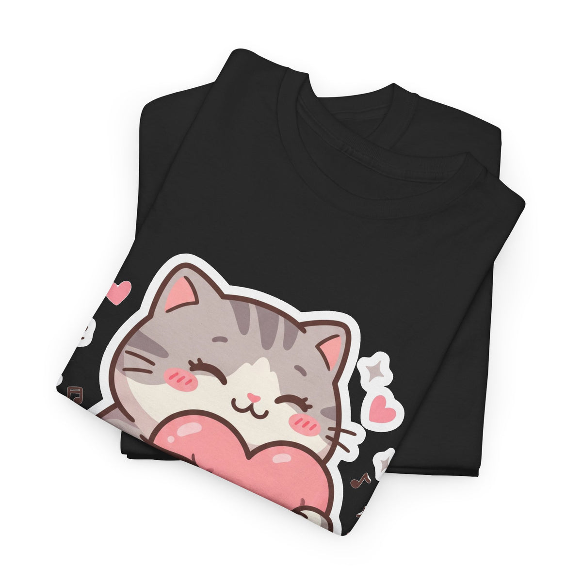 Cute Cat Hugging Heart T-Shirt — Kawaii Valentine Kitty Tee