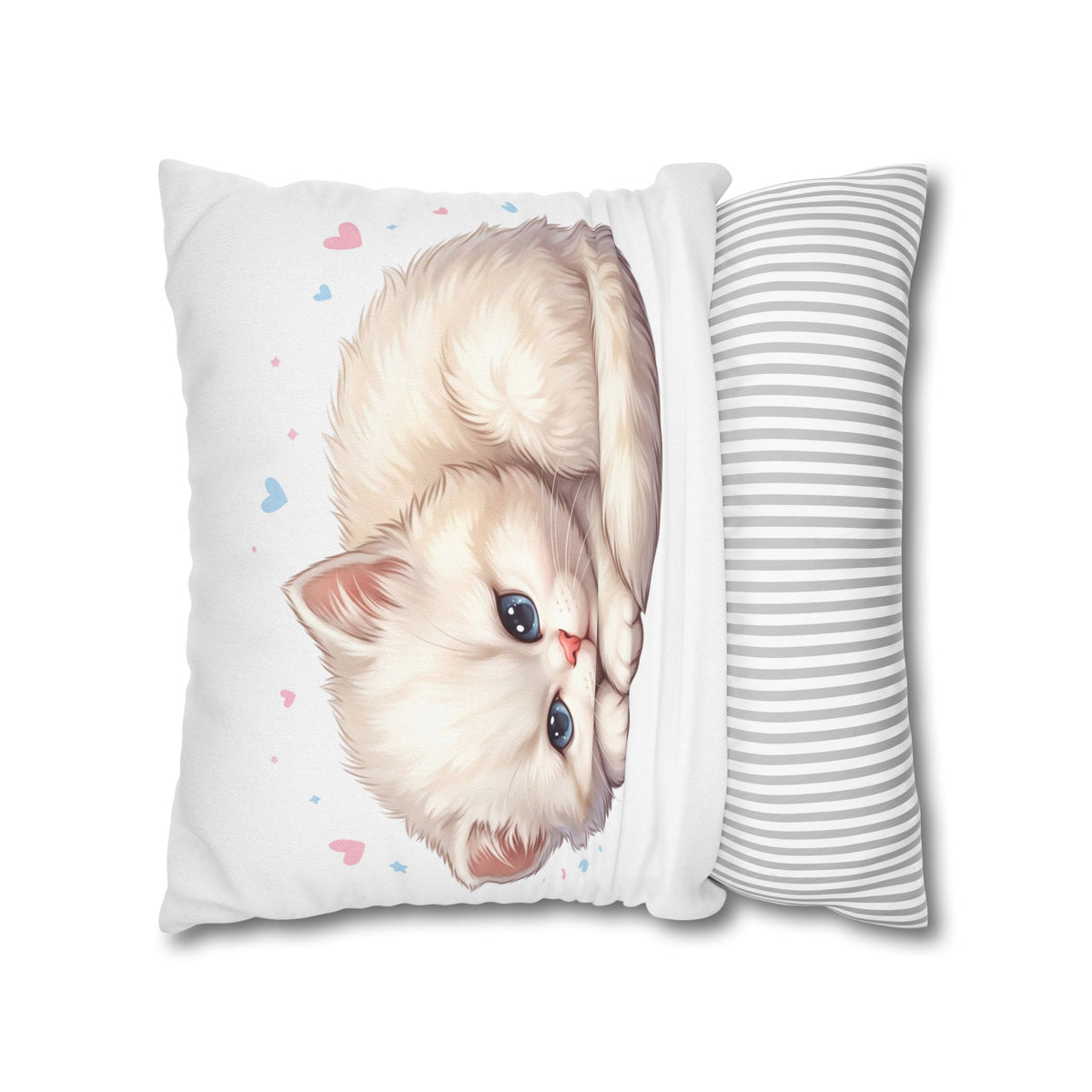 Cute Sleeping Kitten Decorative Pillowcase — Soft White Cat Accent Cushion Cover