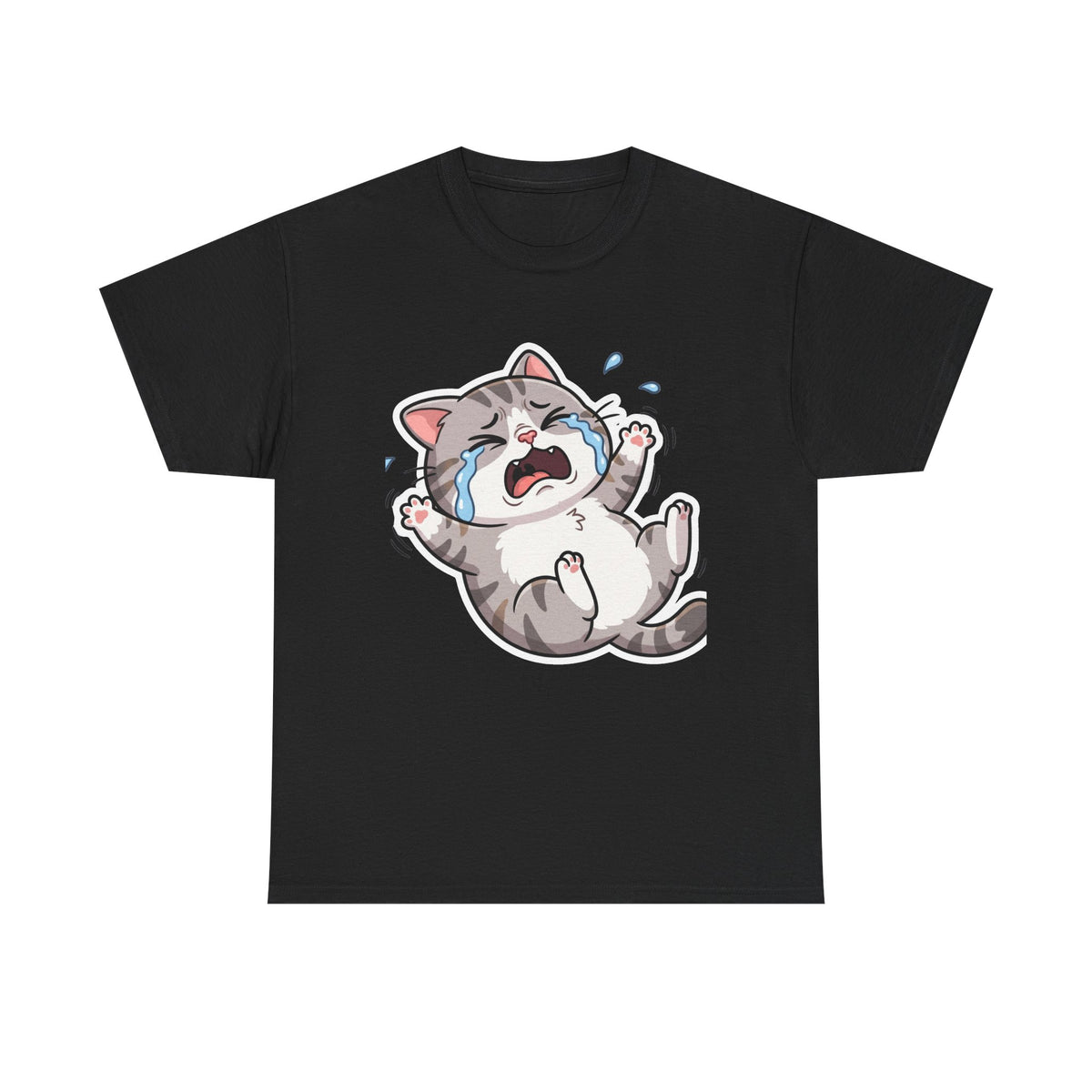 Crying Cartoon Cat T-Shirt — Cute Kawaii Kitten Graphic Tee