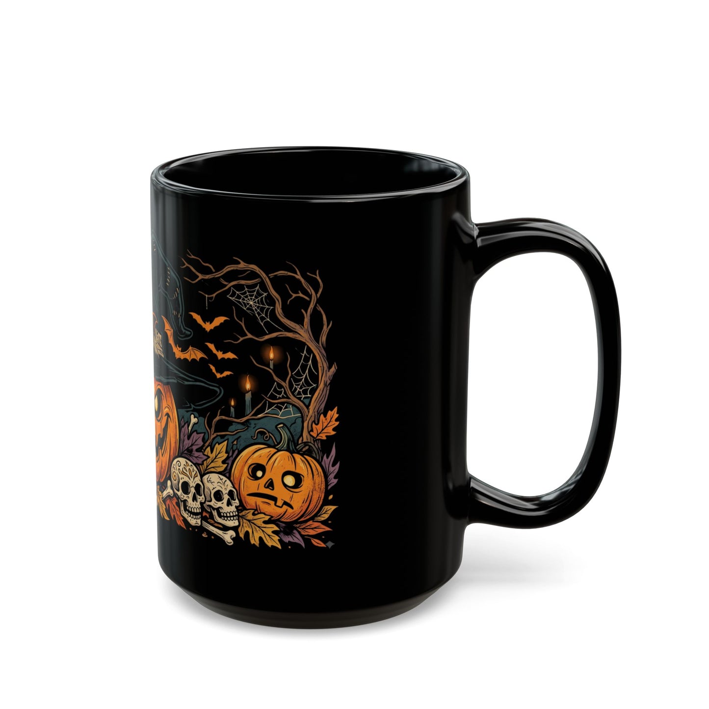 Halloween Pumpkin Witch Black Mug — Spooky Jack-o'-Lantern Coffee Cup (11oz/15oz)