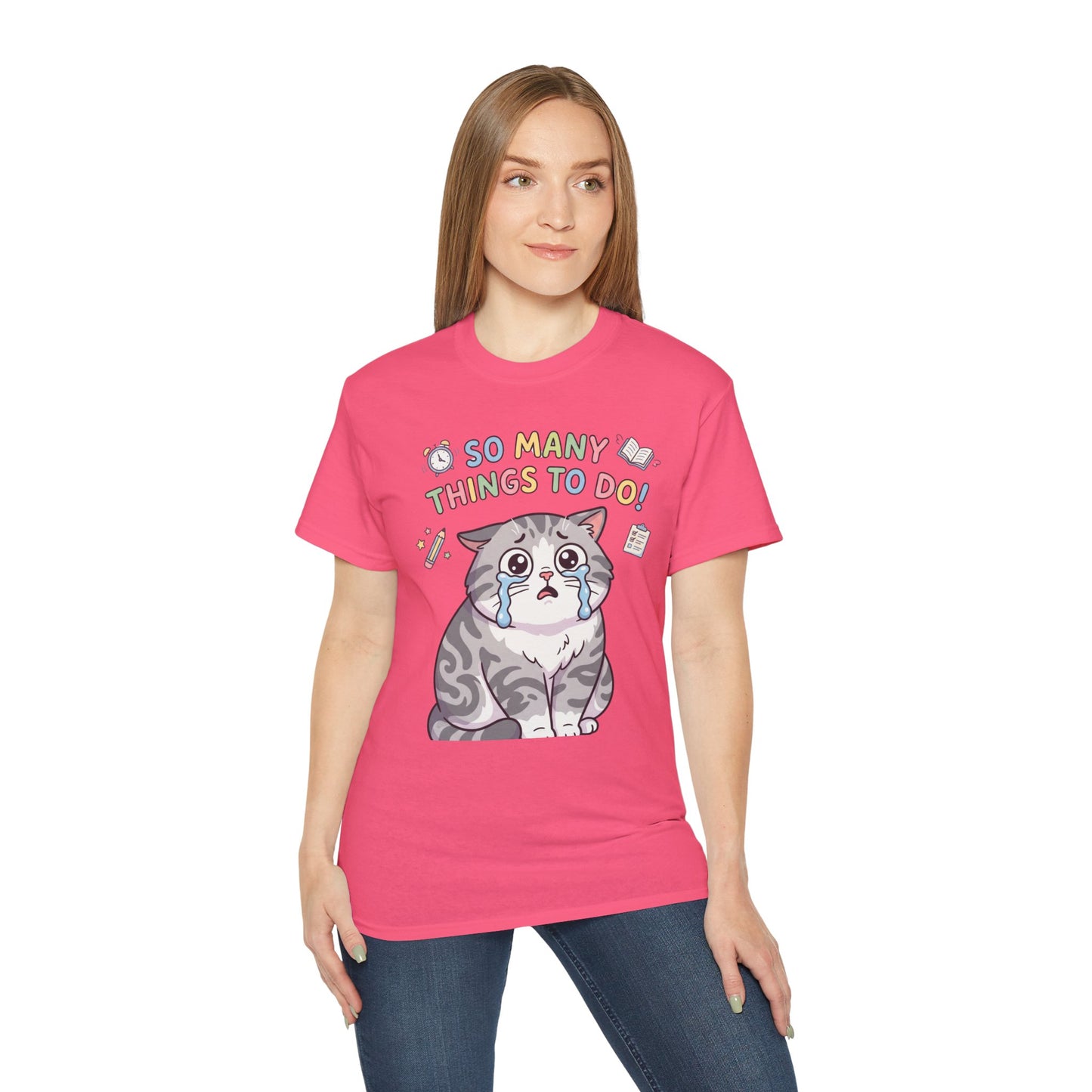 So Many Things To Do! Cat T-Shirt — Cute Stressed Kitty Graphic Tee
