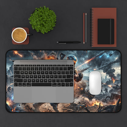 Futuristic Soldier Gaming Desk Mat — Sci‑Fi Battle Scene Mouse Pad