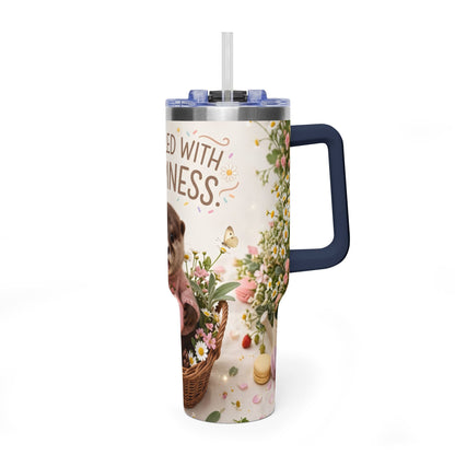 40oz Tumbler – “Sprinkled with Happiness” Puppy Floral Drink Cup