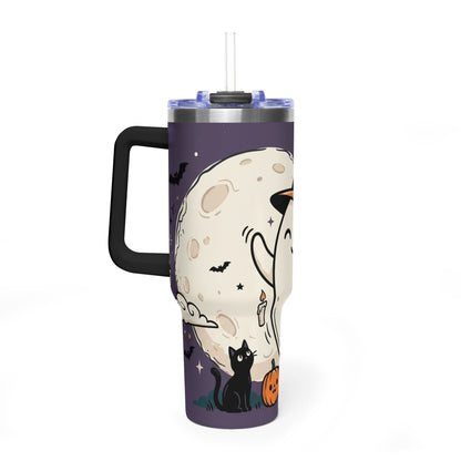 40oz Halloween Ghost Thermal Tumbler with Pumpkin and Black Cat