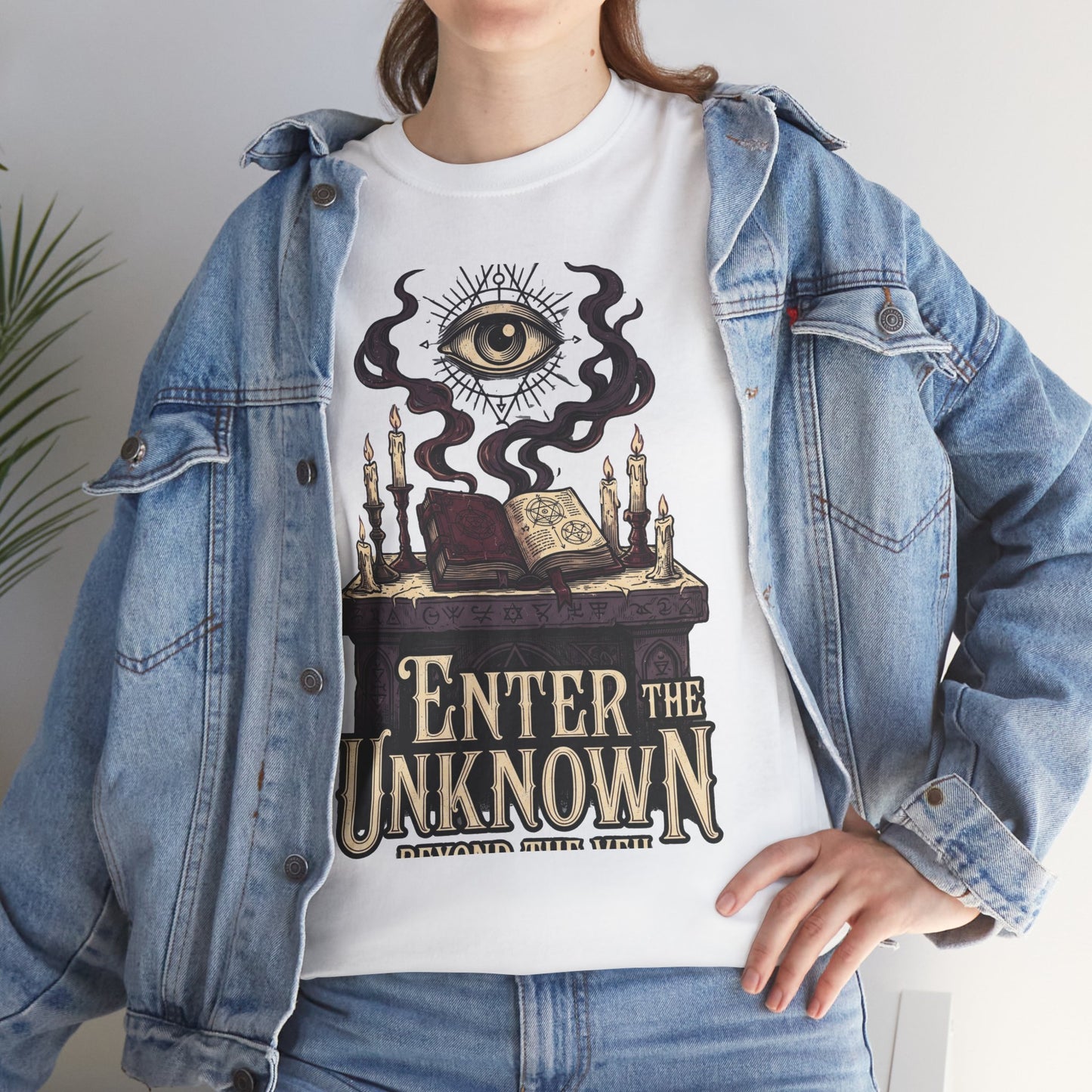 Occult Graphic Tee — "Enter the Unknown" Mystic Eye & Spellbook T-Shirt