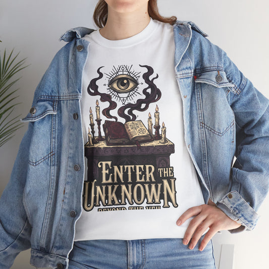 Occult Graphic Tee — "Enter the Unknown" Mystic Eye & Spellbook T-Shirt