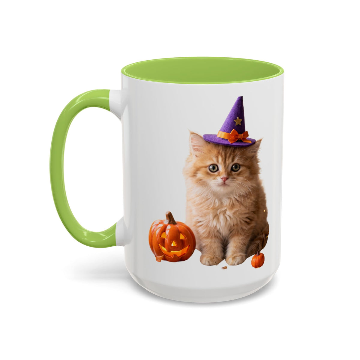 Halloween Cat Coffee Mug with Witch Hat and Pumpkin