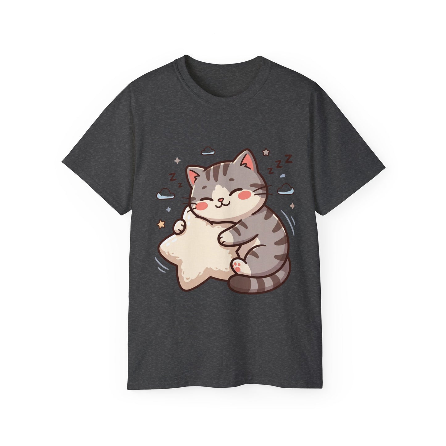 Cute Sleeping Cat Tee – Kawaii Cat Hugging Star Graphic Shirt
