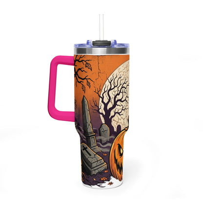 Halloween Pumpkin Tumbler – 40oz Spooky Haunted Graveyard Design