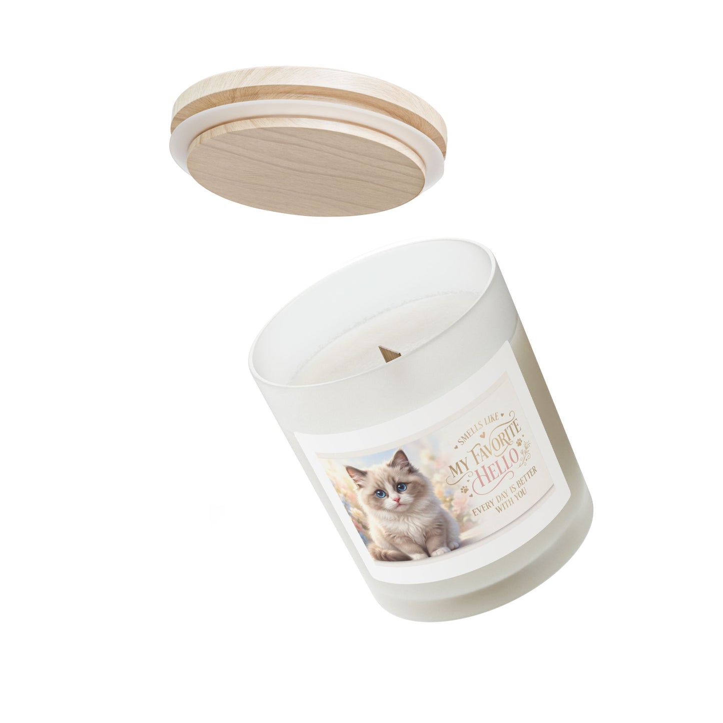 Kitten Photo Frosted Glass Candle — “My Favorite Hello” Scented Candle, 11 oz