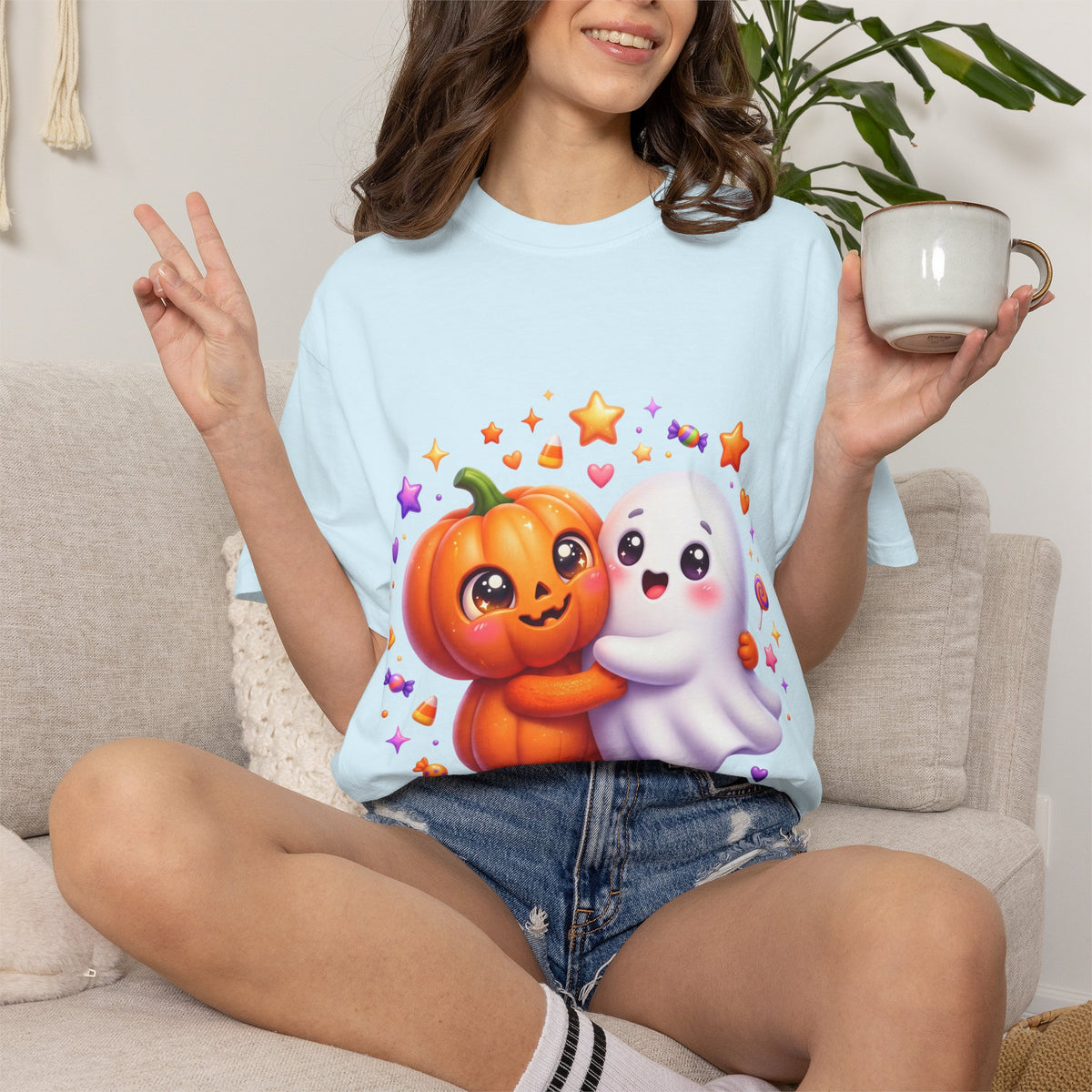Halloween Pumpkin & Ghost T-Shirt — Cute Spooky Friends Graphic Tee