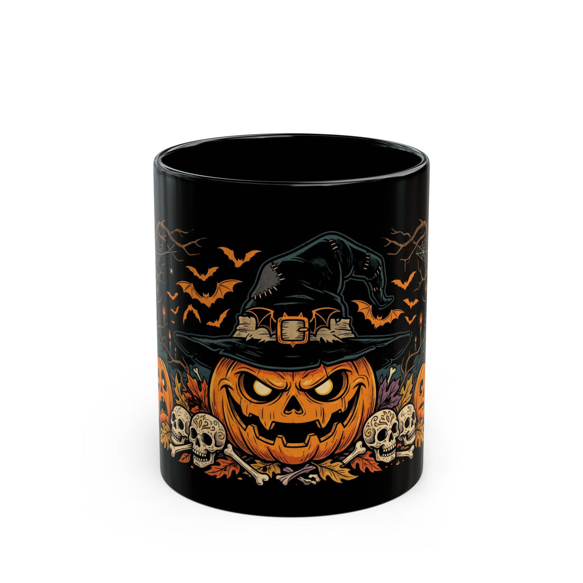Halloween Pumpkin Witch Black Mug – Spooky Jack-O'-Lantern Coffee Cup (11oz/15oz)