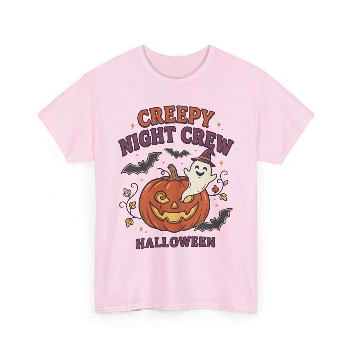 Creepy Night Crew Halloween T‑Shirt — Pumpkin & Ghost Graphic Tee
