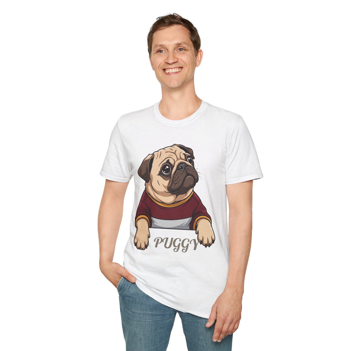 Pug Portrait T‑Shirt – Cute Pug Dog Tee with 'Puggy' Text