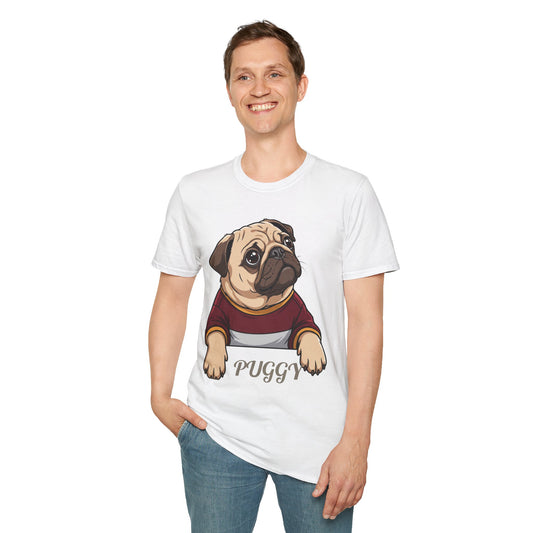 Pug Portrait T‑Shirt – Cute Pug Dog Tee with 'Puggy' Text