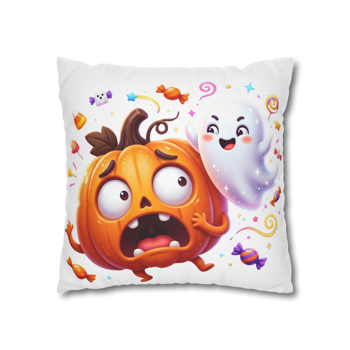 Halloween Pumpkin & Ghost Throw Pillowcase — Cute Spooky Decorative Pillow
