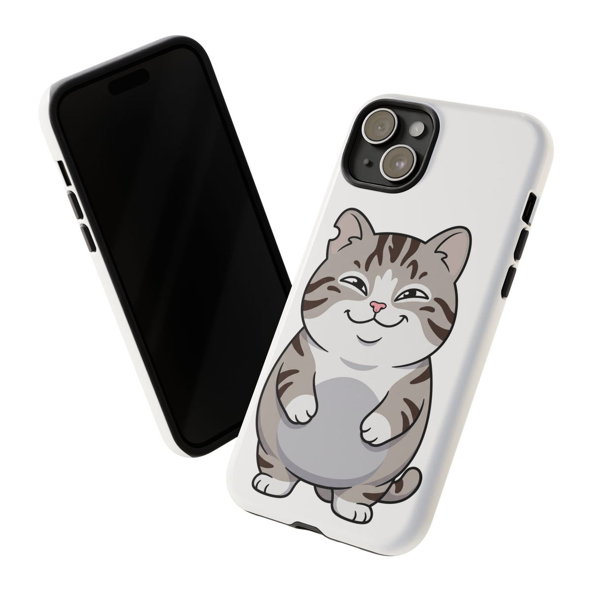 Cute Chubby Cat Phone Case — Protective Tough Case with Smiling Tabby Design