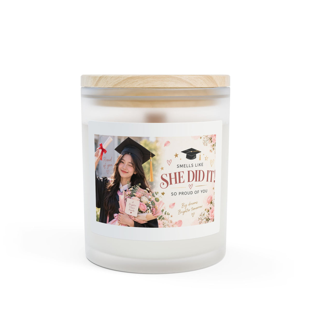 Graduation 'She Did It!' Frosted Glass Candle — 11oz Celebration Scented Candle